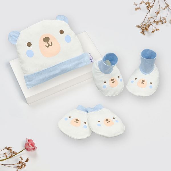 Set mũ bao tay chân cho bé BabyMommy tai thú màu xanh - AVAKids.com