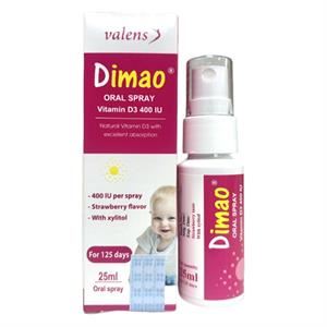 Valens Dimao Oral Spray Hỗ Trợ Hấp Thu Canxi Hương Dâu, 25 Ml Dạng Xịt (Từ 0 Tháng)