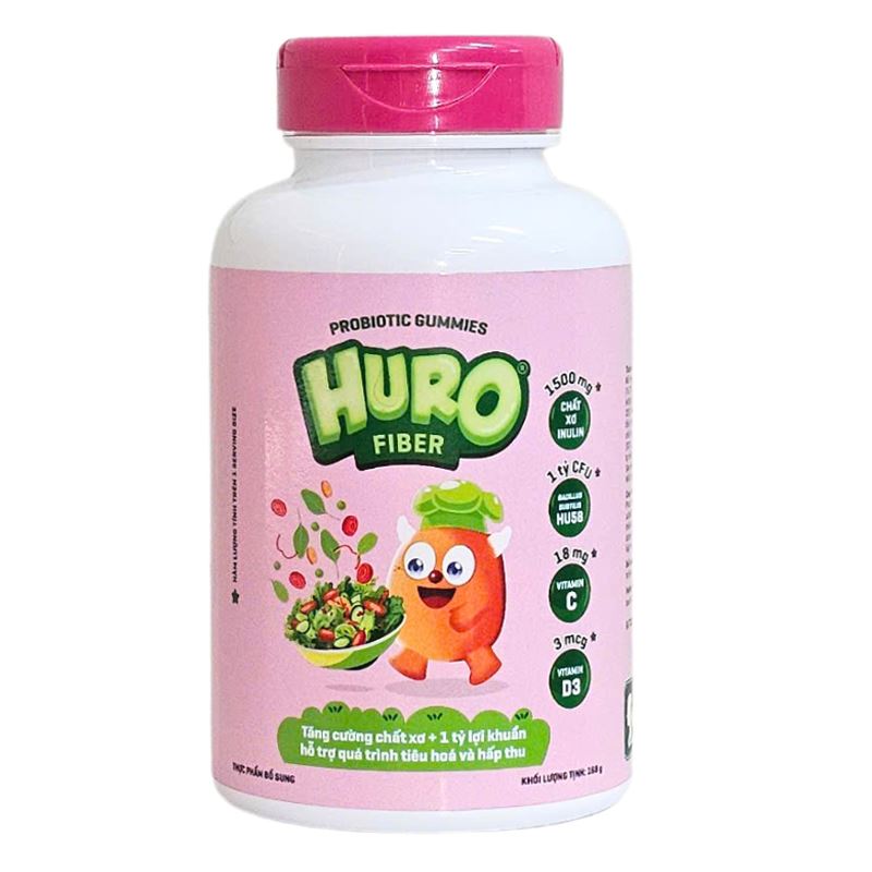 Kẹo dẻo Huro Probiotic Fiber bổ sung chất xơ, hỗ trợ tiêu hóa hương chanh, 168g dạng viên (từ 3 tuổi)