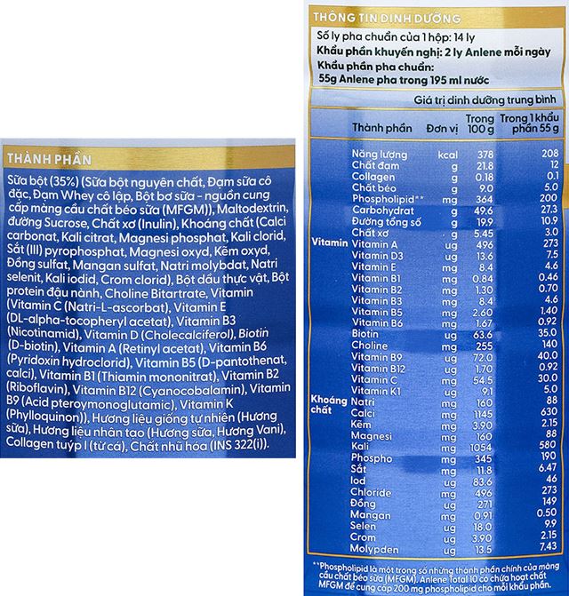 Thành phần dinh dưỡng sữa bột người lớn Anlene Total 10 hương vani 800g (mẫu mới) Thành phần dinh dưỡng sữa bột người lớn Anlene Total 10 hương vani 800g (mẫu mới)