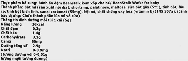 Bánh xốp ăn dặm BeanStalk vị kem hộp 35g (từ 7 tháng) - Thành phần dinh dưỡng