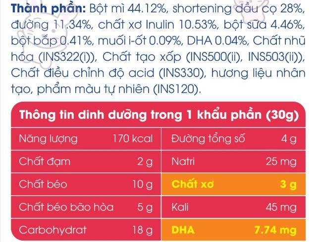 Thành phần bánh xốp ăn dặm Manna vị dâu hộp 30g