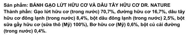 Thành phần bánh gạo lứt ăn dặm Dr.Nature vị dâu tây lon 35g (từ 6 tháng)