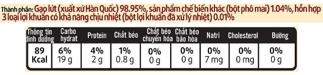 Bánh gạo lứt ăn dặm Lusol Step 2 vị phô mai gói 25g (từ 6 tháng) - Thành phần dinh dưỡng