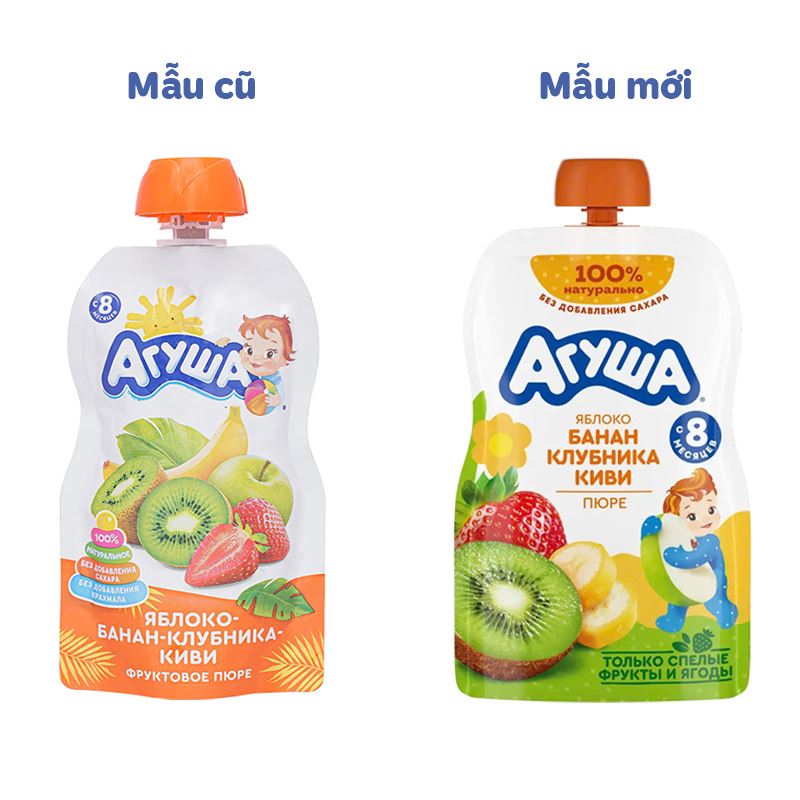Trái cây nghiền Agusha táo, chuối, dâu tây và kiwi túi 90g (từ 8 tháng) - Giao bao bì ngẫu nghiên 2