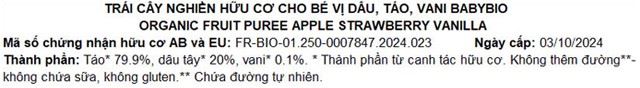 Trái cây nghiền Babybio dâu, táo và vani túi 90g (từ 6 tháng)-TPDD Trái cây nghiền Babybio dâu, táo và vani túi 90g (từ 6 tháng)-TPDD