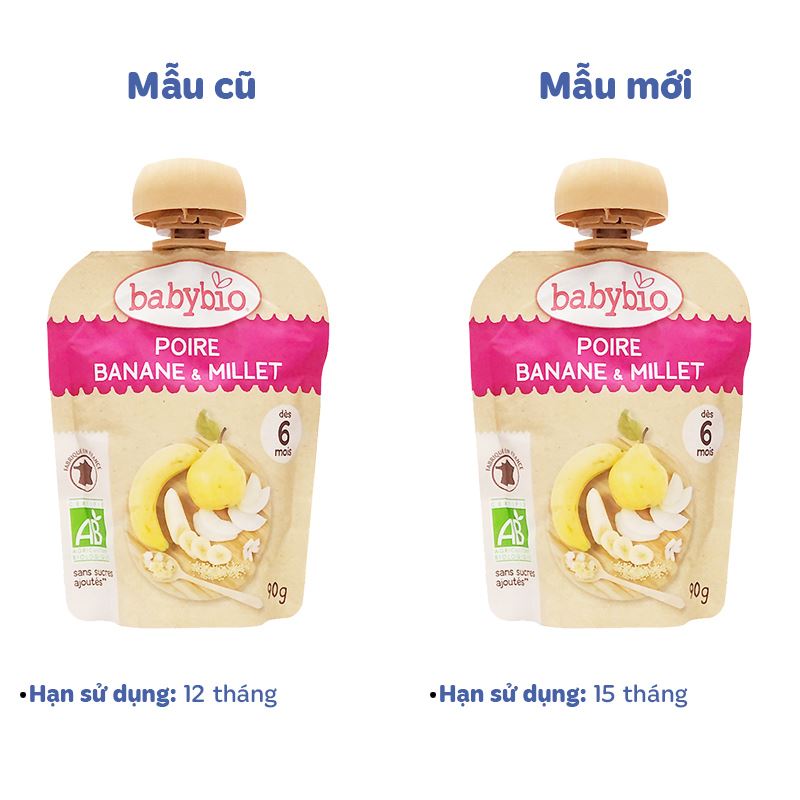 Trái cây nghiền Babybio táo, mâm xôi túi 90g (từ 6 tháng) - Giao bao bì ngẫu nhiên 10