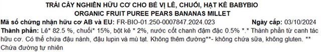 Trái cây nghiền Babybio lê, chuối và hạt kê túi 90g (từ 6 tháng) - TPDD Trái cây nghiền Babybio lê, chuối và hạt kê túi 90g (từ 6 tháng) - TPDD