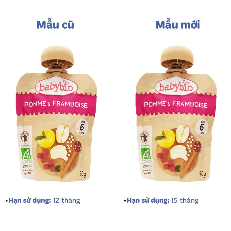 Trái cây nghiền Babybio táo, mâm xôi túi 90g (từ 6 tháng) - Giao bao bì ngẫu nhiên 2