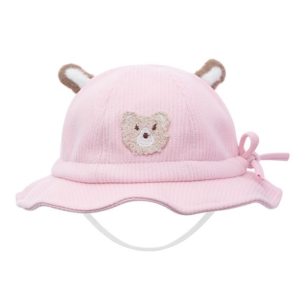 Nón vành TOP KIDS thêu gấu màu hồng