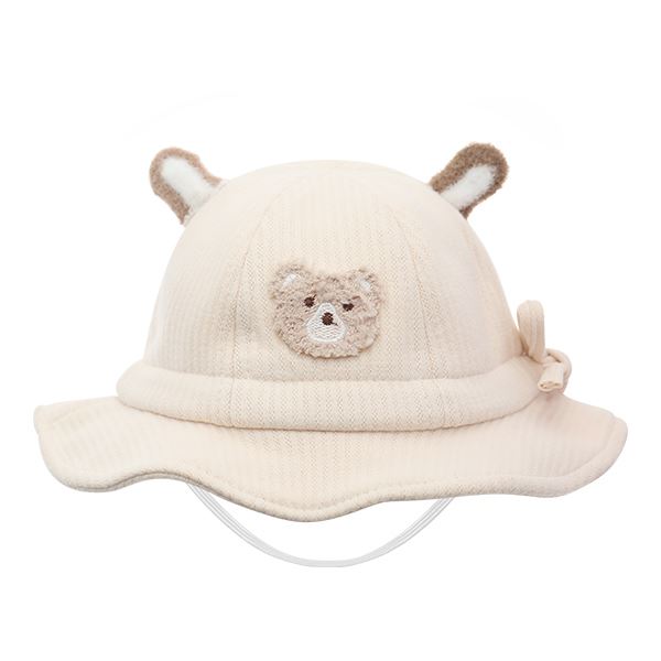 Nón vành TOP KIDS thêu gấu màu be