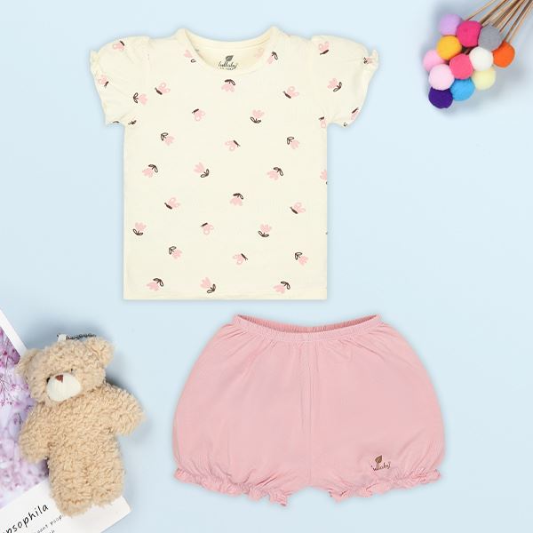 Bộ tay ngắn bé gái Lullaby NH701R màu be - hồng chính hãng, giá tốt - AVAKids.com