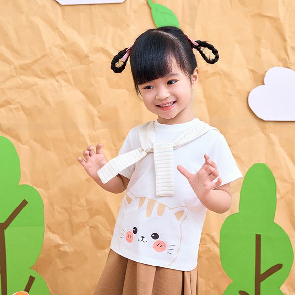 Bộ tay ngắn bé gái La Pomme Good Day màu nâu trắng - AVAKids.com