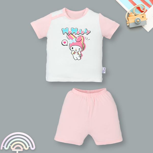 Bộ tay ngắn bé gái BabyMommy cài vai in hoạt hình màu xanh mint - trắng - AVAKids.com