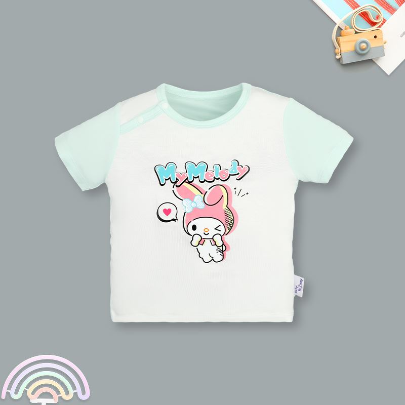 Bộ tay ngắn bé gái BabyMommy cài vai in hoạt hình màu hồng - trắng 15