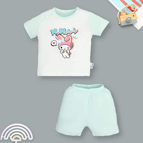Bộ bé gái BabyMommy visco xanh mint - trắng