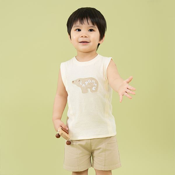 Bộ sát nách bé trai La Pomme Hello Sunday màu be - AVAKids.com