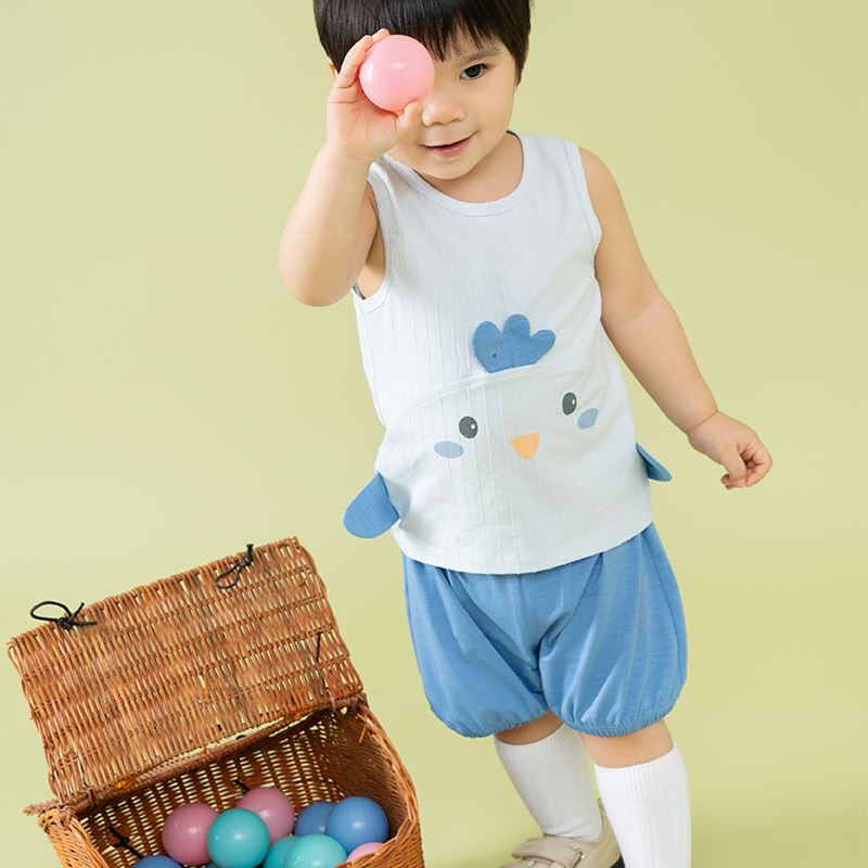 Bộ sát nách bé trai La Pomme bạn nhỏ trong vườn màu xanh dương