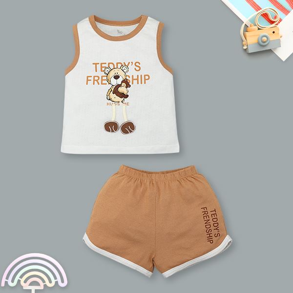 Bộ bé trai Pony Kids cotton trắng - nâu