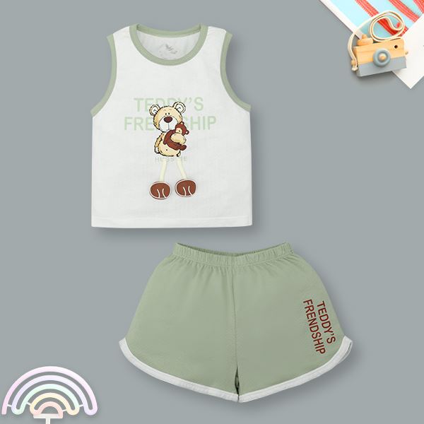 Bộ bé trai Pony Kids cotton trắng - xanh lá