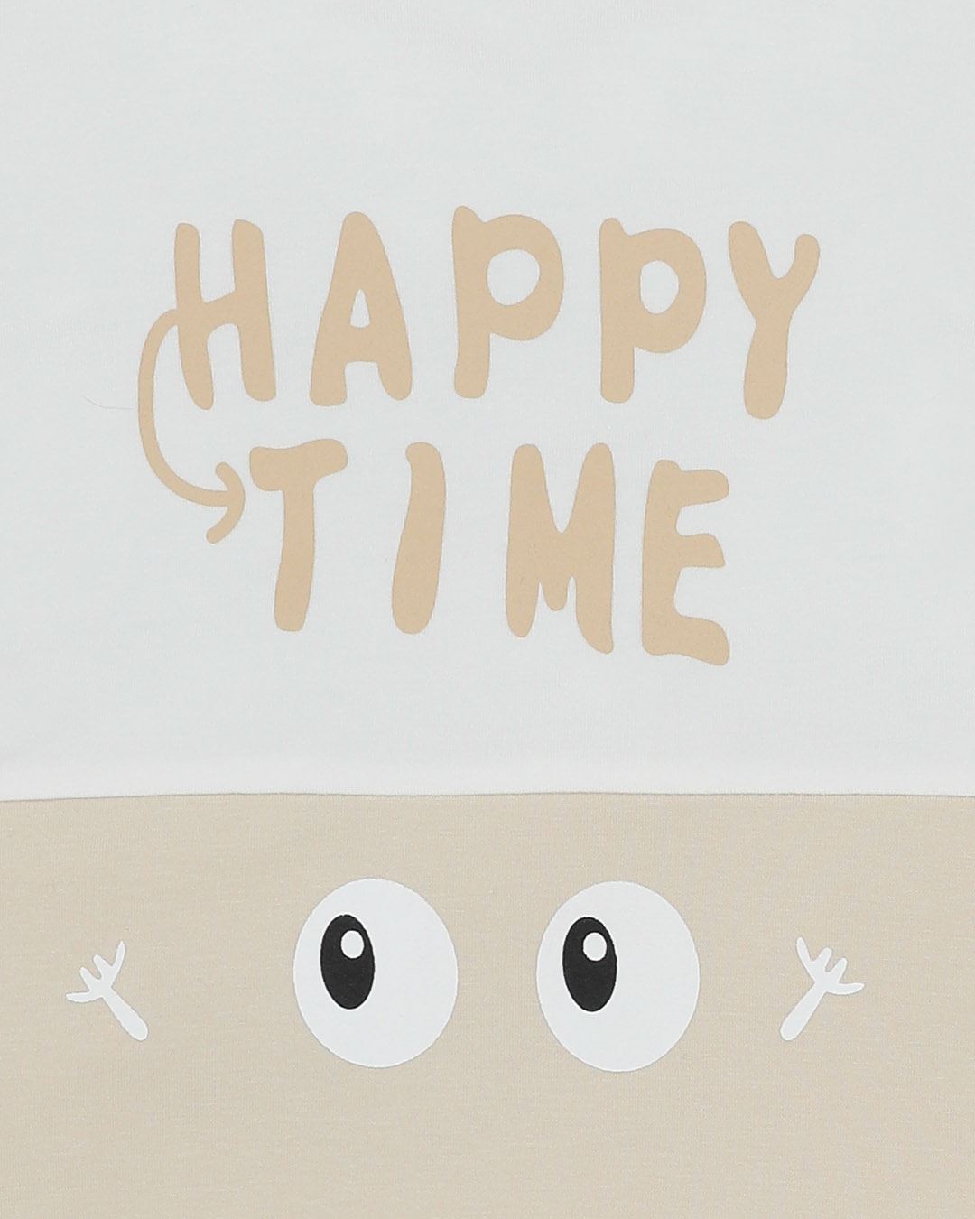 Bộ tay ngắn bé trai La Pomme in happy time màu trắng - be 10