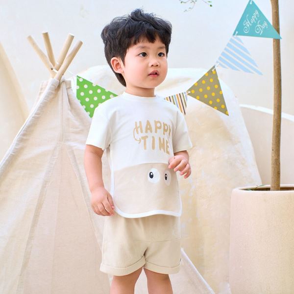Bộ tay ngắn bé trai La Pomme happy time trắng xanh - AVAKids.com