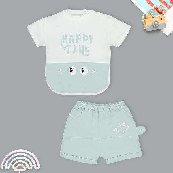 Bộ tay ngắn bé trai La Pomme in happy time màu trắng - be 18