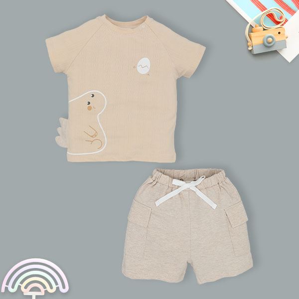 Bộ tay ngắn bé trai La Pomme động vật màu be dí dỏm - AVAKids.com