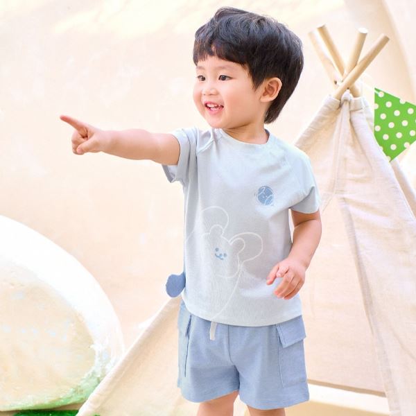 Bộ tay ngắn bé trai La Pomme động vật dí dỏm màu be 14