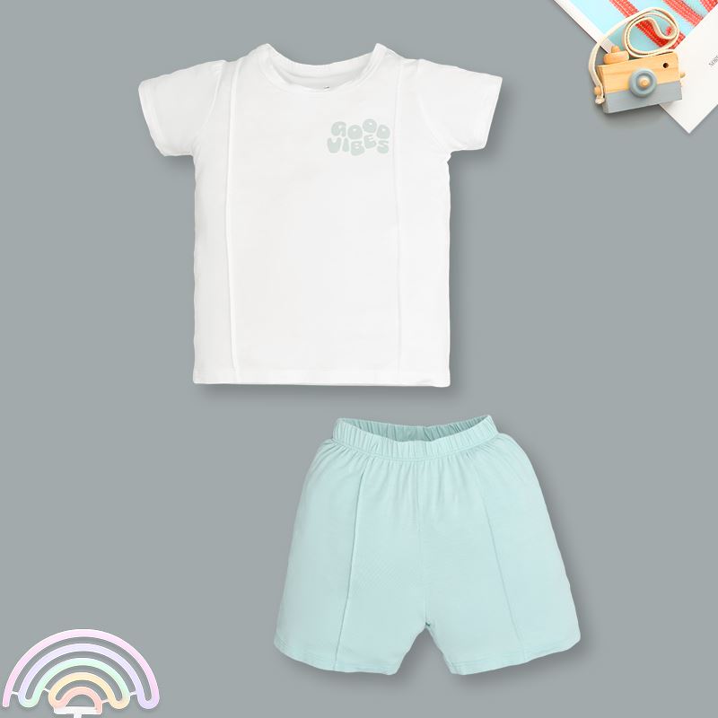 Bộ tay ngắn bé trai Lullaby NH385N màu trắng - xanh cổ vịt 2