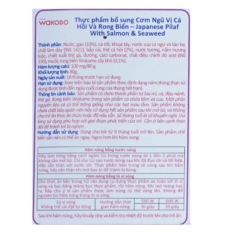 Cơm ngũ vị Wakodo cá hồi và rong biển 80g (từ 9 tháng) 3