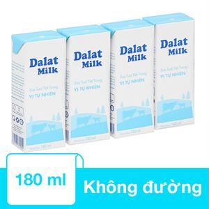 Lốc 4 Hộp Sữa Tươi Tiệt Trùng Dalat Milk Không Đường Vị Tự Nhiên 180 Ml (Từ 1 Tuổi)