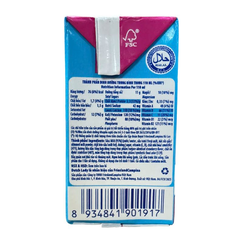 Lốc 4 hộp sữa tiệt trùng Dutch Lady có đường hương dâu 110 ml (từ 1 tuổi) - Giao bao bì ngẫu nhiên 6