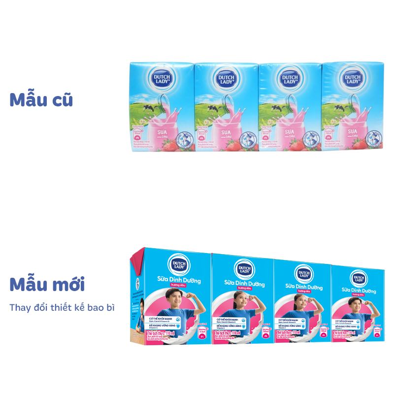 Lốc 4 hộp sữa tiệt trùng Dutch Lady có đường hương dâu 110 ml (từ 1 tuổi) - Giao bao bì ngẫu nhiên 10