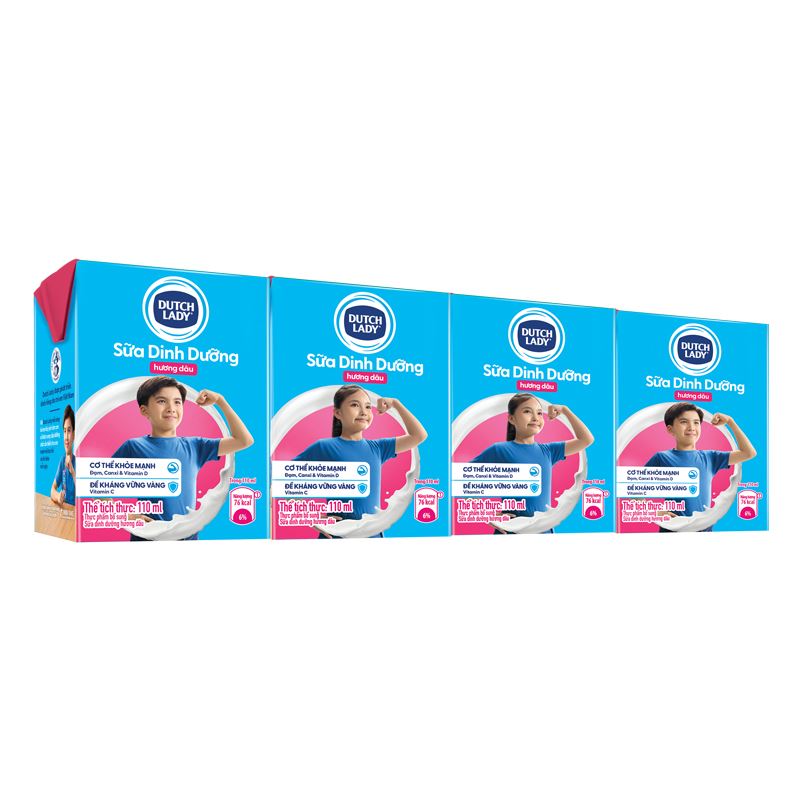 Lốc 4 hộp sữa tiệt trùng Dutch Lady có đường hương dâu 110 ml (từ 1 tuổi) - Giao bao bì ngẫu nhiên 12