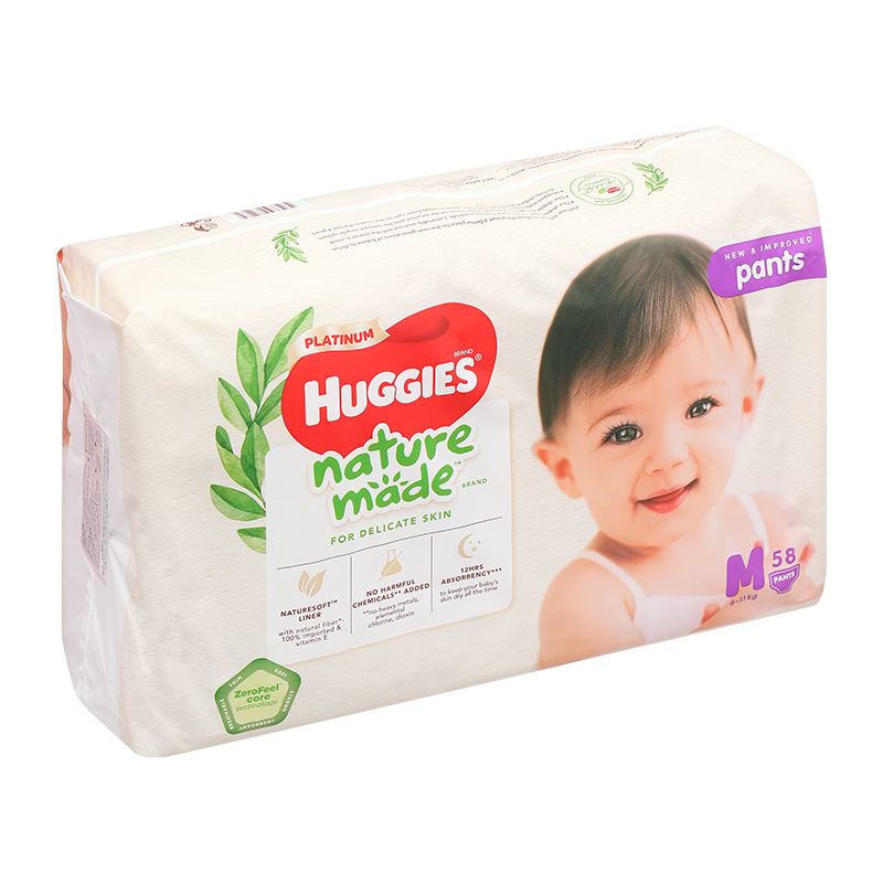 Combo 3 tã quần Huggies Platinum nature made siêu cao cấp size M 58 miếng/bịch (6 - 11 kg) 5