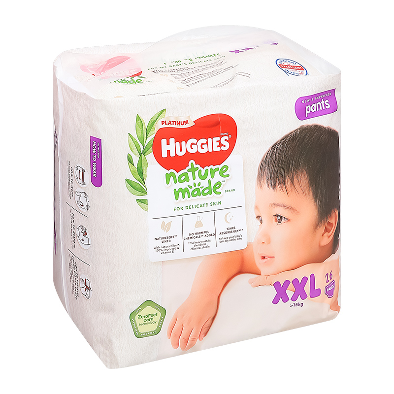 Combo 3 tã quần Huggies Platinum nature made siêu cao cấp size XXL 26 miếng/bịch (Trên 15 kg) 5