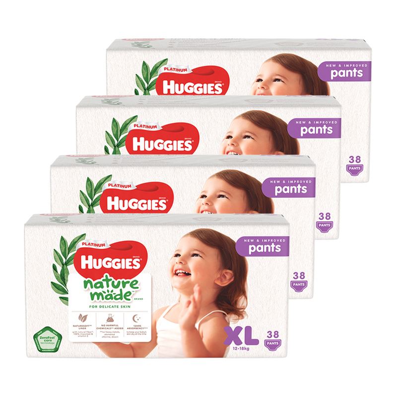 Combo 4 tã quần Huggies Platinum nature made siêu cao cấp size XL