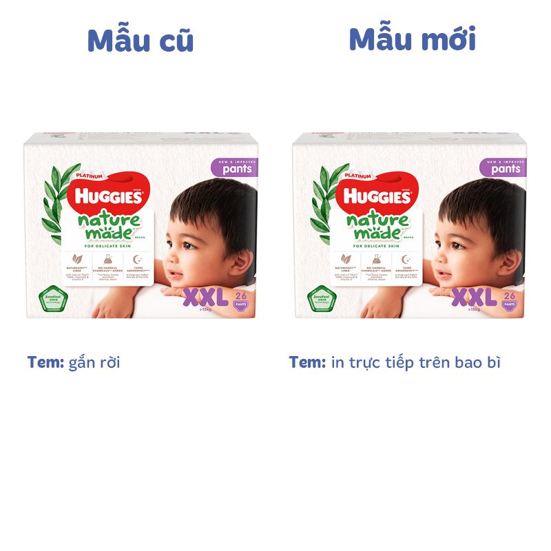 Combo 4 tã quần Huggies Platinum nature made siêu cao cấp size XXL 26 miếng (Trên 15 kg) - Giao bao bì ngẫu nhiên 2