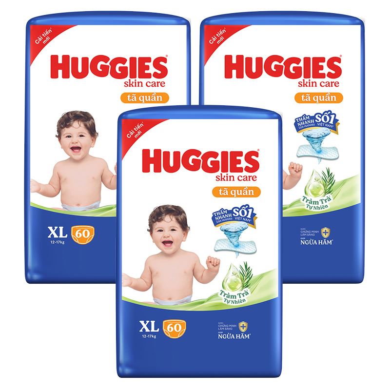 Combo 3 tã quần Huggies Skincare size XL - Giao bao bì ngẫu nhiên