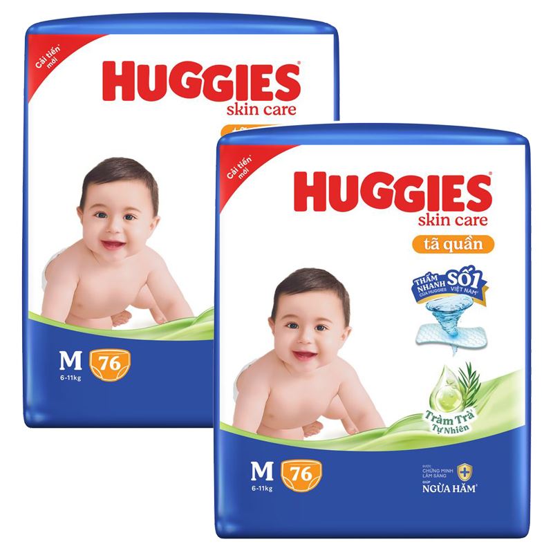 Combo 2 tã quần Huggies Skincare cực đại size M 76 miếng (6 - 11 kg) - Giao bao bì ngẫu nhiên