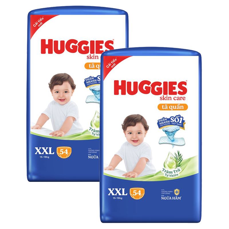 Combo 2 tã quần Huggies Skincare cực đại size XXL 54 miếng/bịch (15 - 19 kg) - Giao bao bì ngẫu nhiên