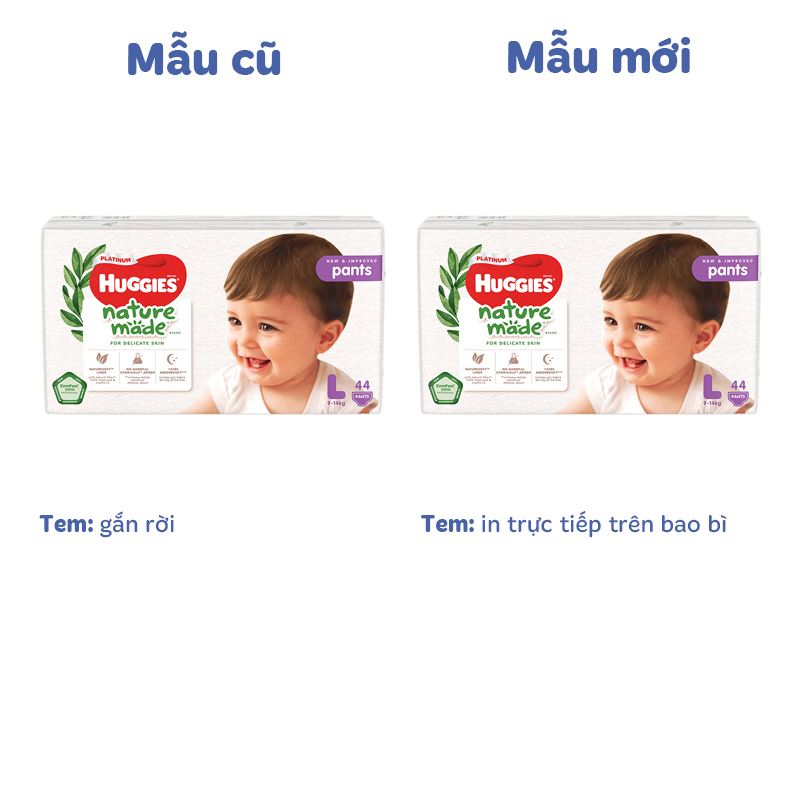 Combo 2 tã quần Huggies Platinum nature made siêu cao cấp size L 44 miếng/bịch (9 - 14 kg) - Giao bao bì ngẫu nhiên 2