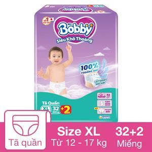 Tã Quần Bobby Size Xl 32 + 2 Miếng (12 - 17 Kg) - Giao Bao Bì Ngẫu Nhiên