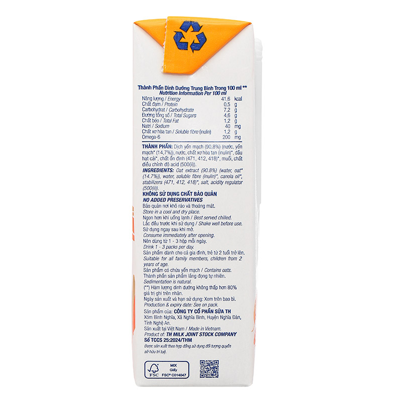 Lốc 4 hộp sữa yến mạch TH true Oat 180 ml (từ 2 tuổi) 23