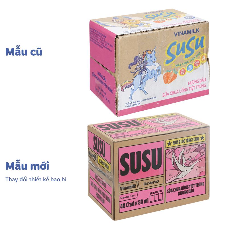 Thùng 48 chai sữa chua uống tiệt trùng Vinamilk SuSu vị dâu 80 ml (từ 1 tuổi) - Giao bao bì ngẫu nhiên 2