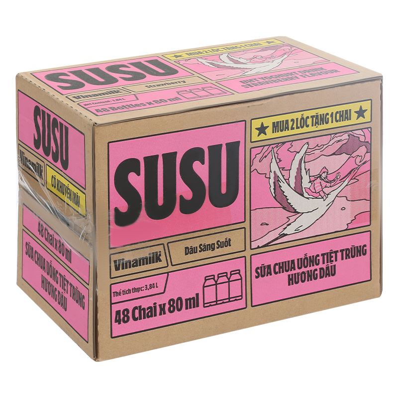 Thùng 48 chai sữa chua uống tiệt trùng Vinamilk SuSu vị dâu 80 ml (từ 1 tuổi) - Giao bao bì ngẫu nhiên 4