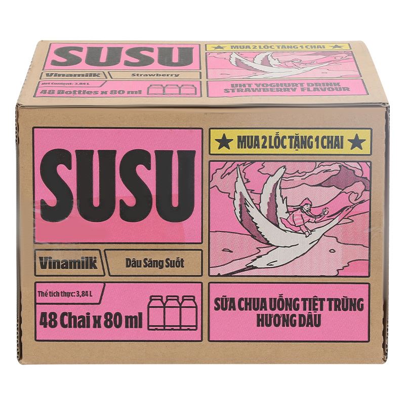 Thùng 48 chai sữa chua uống tiệt trùng Vinamilk SuSu vị dâu 80 ml (từ 1 tuổi) - Giao bao bì ngẫu nhiên 5