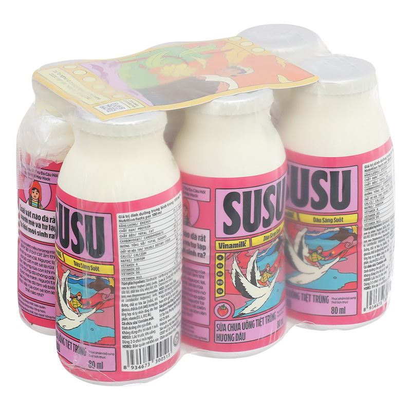 Thùng 48 chai sữa chua uống tiệt trùng Vinamilk SuSu vị dâu 80 ml (từ 1 tuổi) - Giao bao bì ngẫu nhiên 6