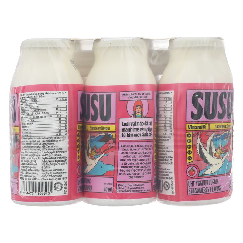 Thùng 48 chai sữa chua uống tiệt trùng Vinamilk SuSu vị dâu 80 ml (từ 1 tuổi) - Giao bao bì ngẫu nhiên 8